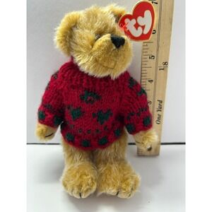 Ty Beanie Baby Bear 1993 Tan Plush Christmas Red Green Knit Sweater with Tags